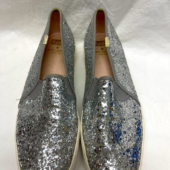 Kate Spade Keds Silver Glitter Slip on Sneakers 9 - Picture 2 of 5